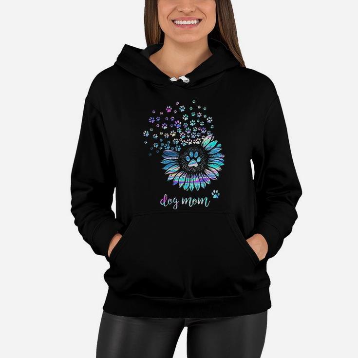 Funny Sunflower And Paw Dog Mom Dog Lovers Women Hoodie