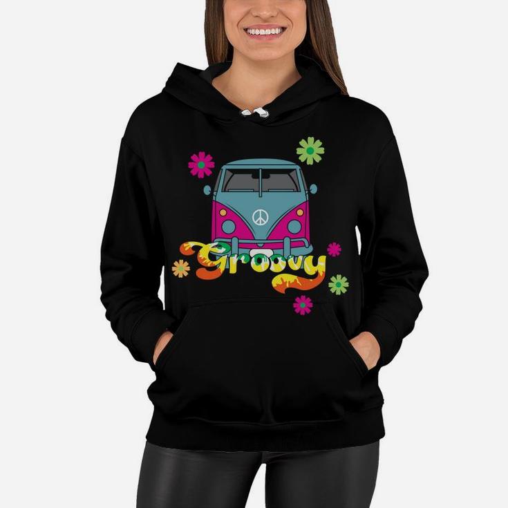 Hippie Van Groovy Retro Floral Camping Bus Women Hoodie