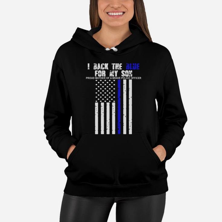 I Back The Blue For My Son Thin Line Mom Women Hoodie