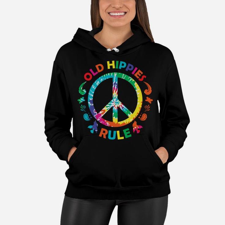Old Hippies Rule Tie Dye Peace Sign Vinatge Hippie Women Hoodie