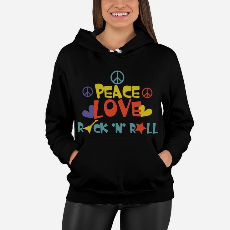 Peace Love Rock Roll Hippie Heart Peace Sign Women Hoodie