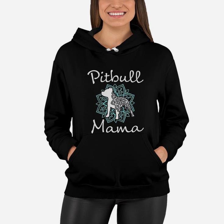 Pitbull Mama Mandala Teal Cute Pit Bull Dog Gift For Mom Women Hoodie