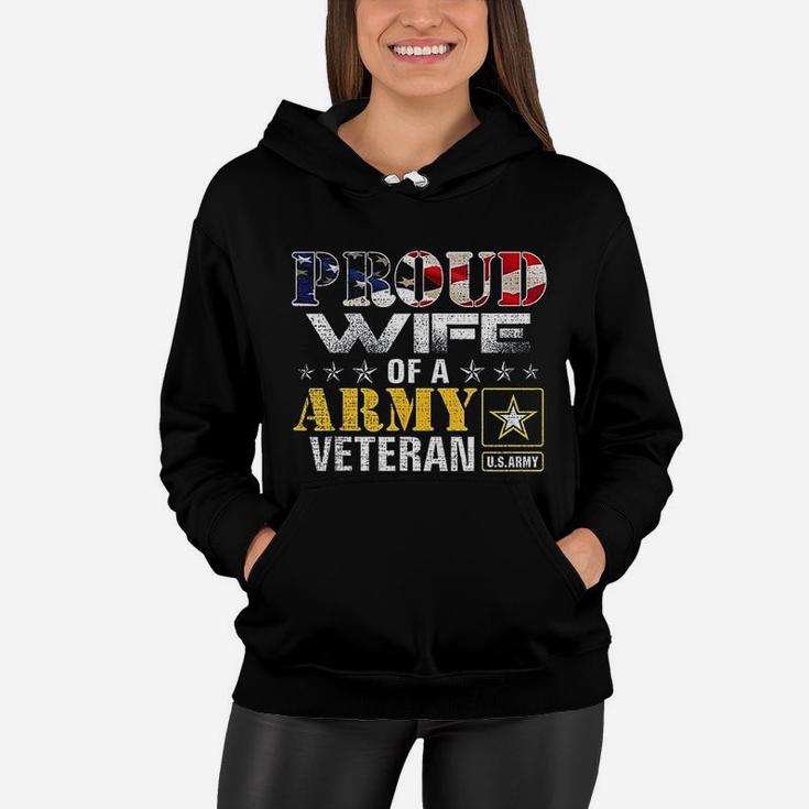 Proud Wife Of A Army Veteran American Flag Military Gift Women Hoodie