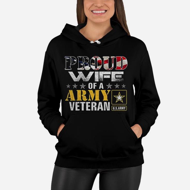 Proud Wife Of A Army Veteran American Flag Women Hoodie