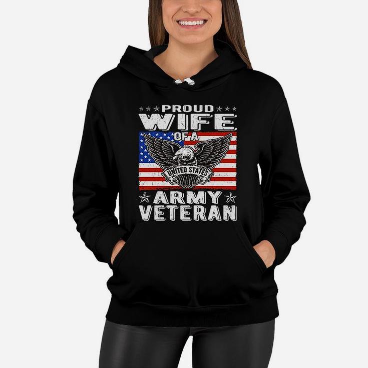 Proud Wife Of Us Army Veteran Patriotic Military Spouse Gift Women Hoodie