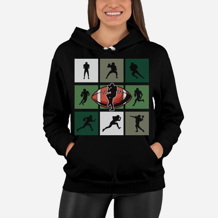 Retro Football Silhouette Team Players Playing Together Women Hoodie