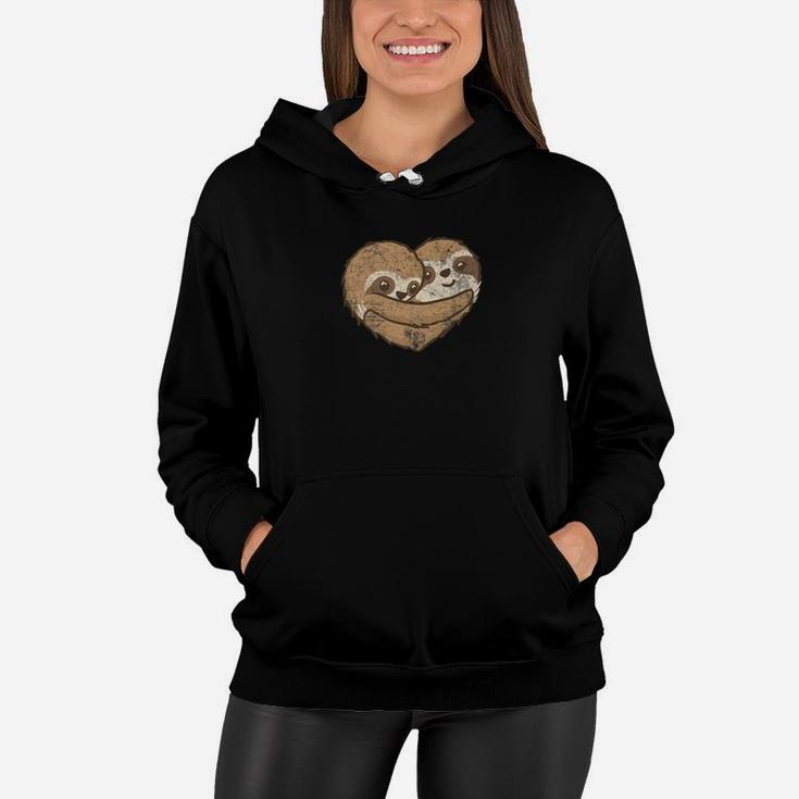 Sloth Heart Cute Valentines Day Gift Vintage Lover Women Hoodie