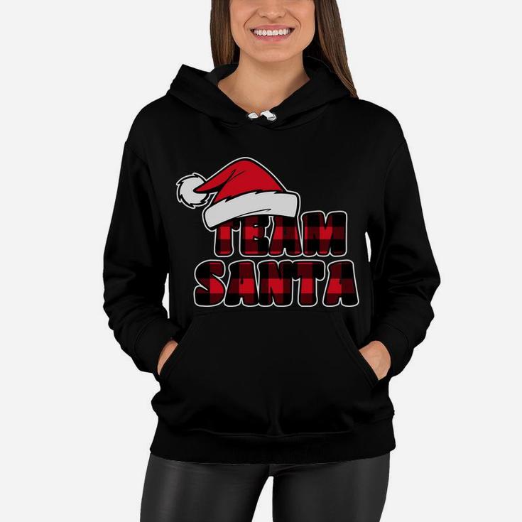 Team Santa Christmas Buffalo Red Plaid Xmas Santa Hat Women Hoodie