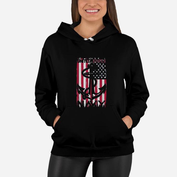 Us Navy Flag With Anchor For Navy Veterans And Soldiers Women Hoodie