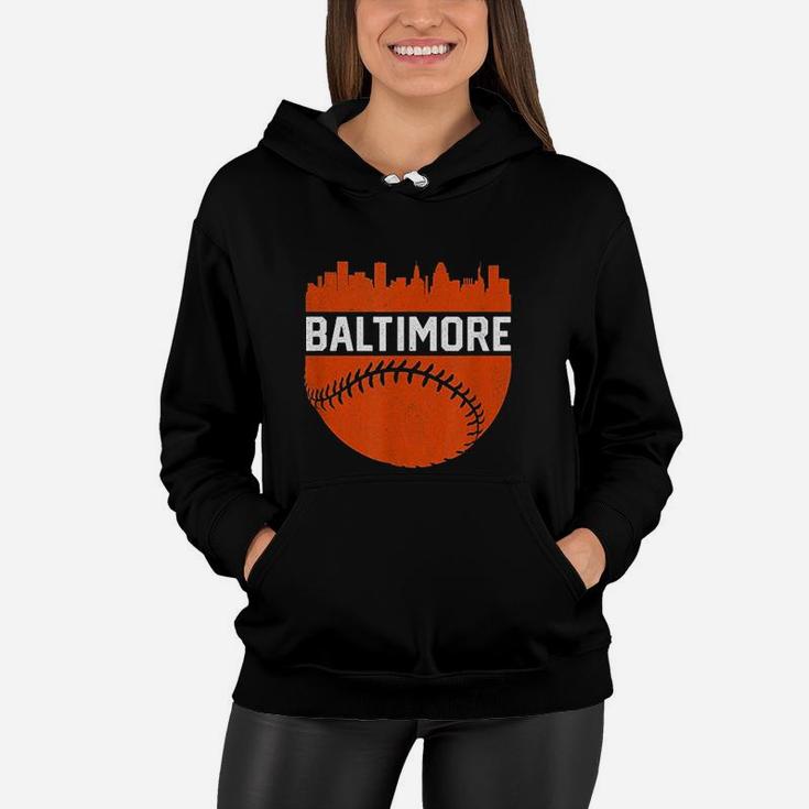 Vintage Downtown Baltimore Skyline Baseball Women Hoodie