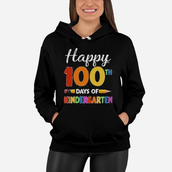 Vintage Happy 100th Day Of Kindergarten Teacher Or Student Women Hoodie