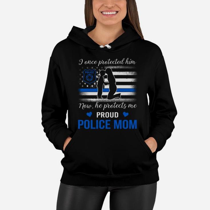Womens Proud Police Mom Thin Blue Line American Flag Shirts Women Hoodie
