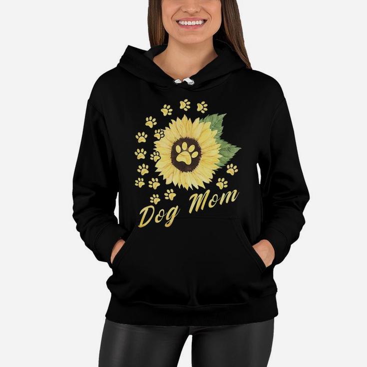 Womens Sunflower Dog Mom Paw Funny Gift For Dog Mom Women Hoodie