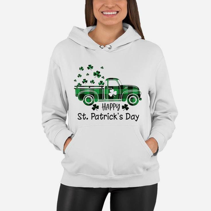 Buffalo Plaid Shamrock Vintage Truck Happy St Patricks Day Women Hoodie