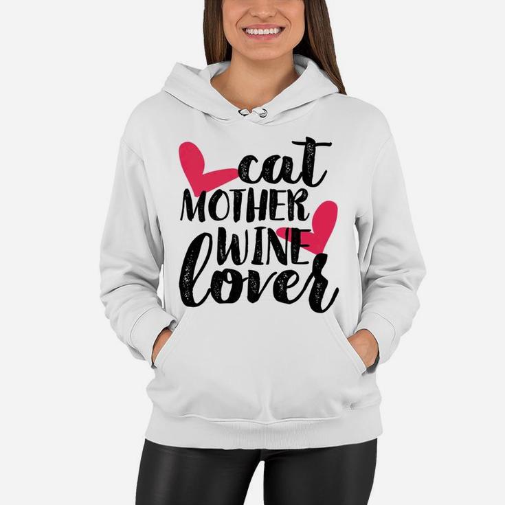 Cat Mother Wine Lover Funny Mothers Day Gifts For Mom Women Hoodie