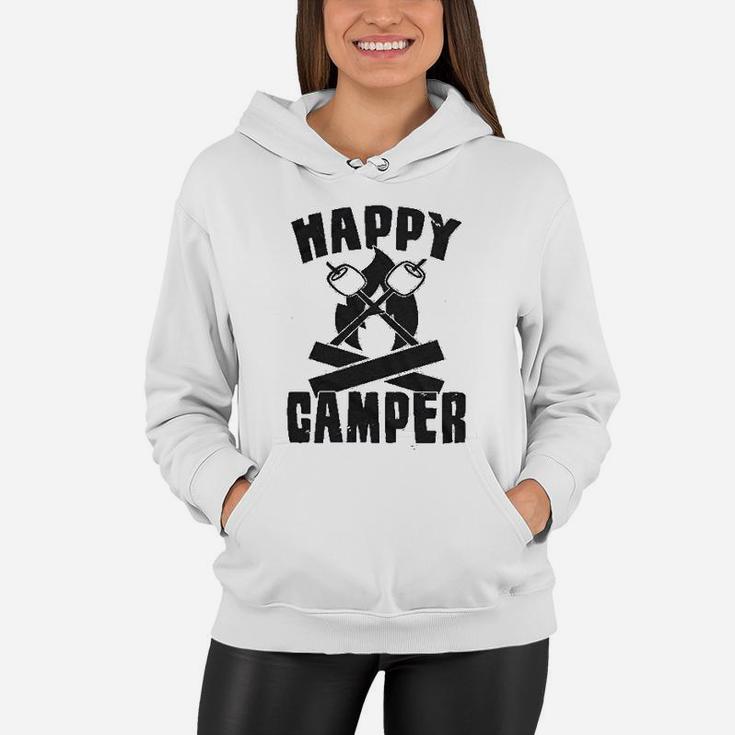 Happy Camper Funny Camping Cool Hiking Graphic Vintage Women Hoodie