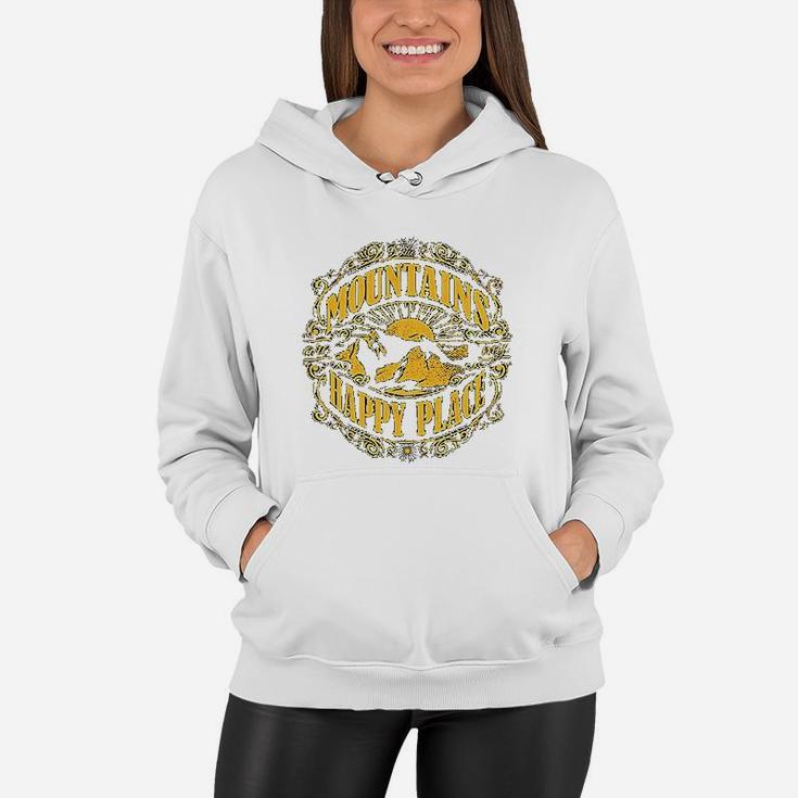 Mountains Are My Happy Place Cool Vintage Hiking Camping Women Hoodie