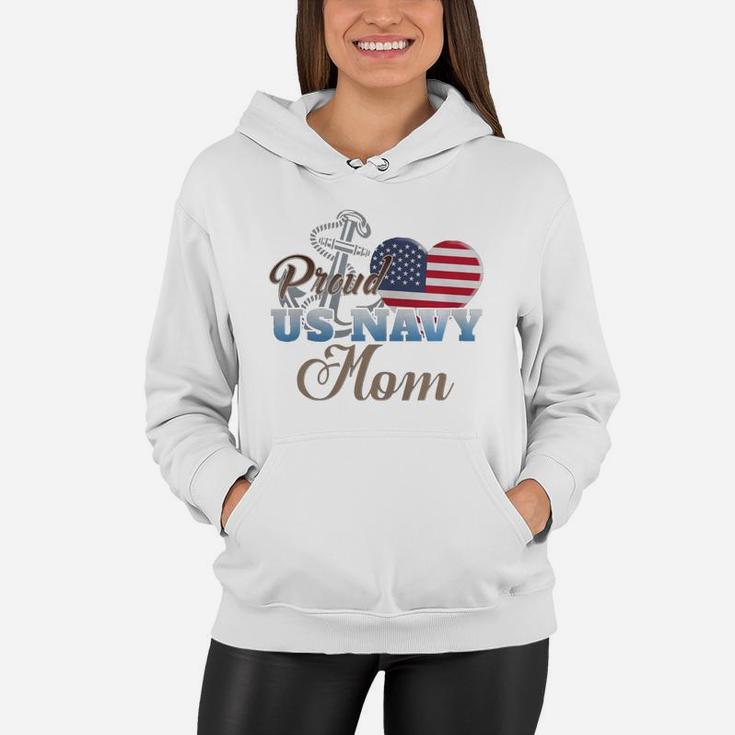 Proud Us Navy Mom Shirt - Navy Mom Patriotic Heart Women Hoodie