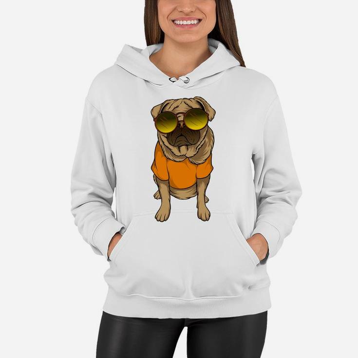 Pug Dog Wearing Sunglasses Cartoon Pet And Pet Lovers Women Hoodie