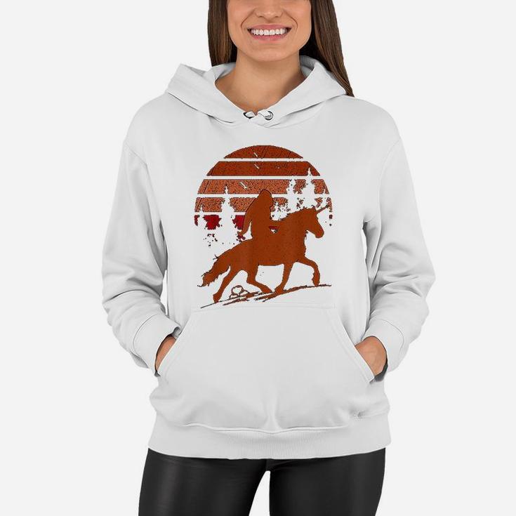 Sasquatch Riding A Unicorn Bigfoot Retro Sunset Vintage Women Hoodie