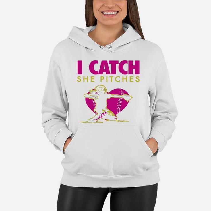 Softball Dad amp;amp; Mom Shirt - I Catch, She Pitches Black Youth B01n0p5vlh 1 Women Hoodie