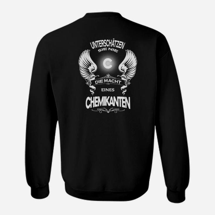 Chemikanten Macht Schwarzes Sweatshirt, Flügel Design mit Chemiker-Spruch
