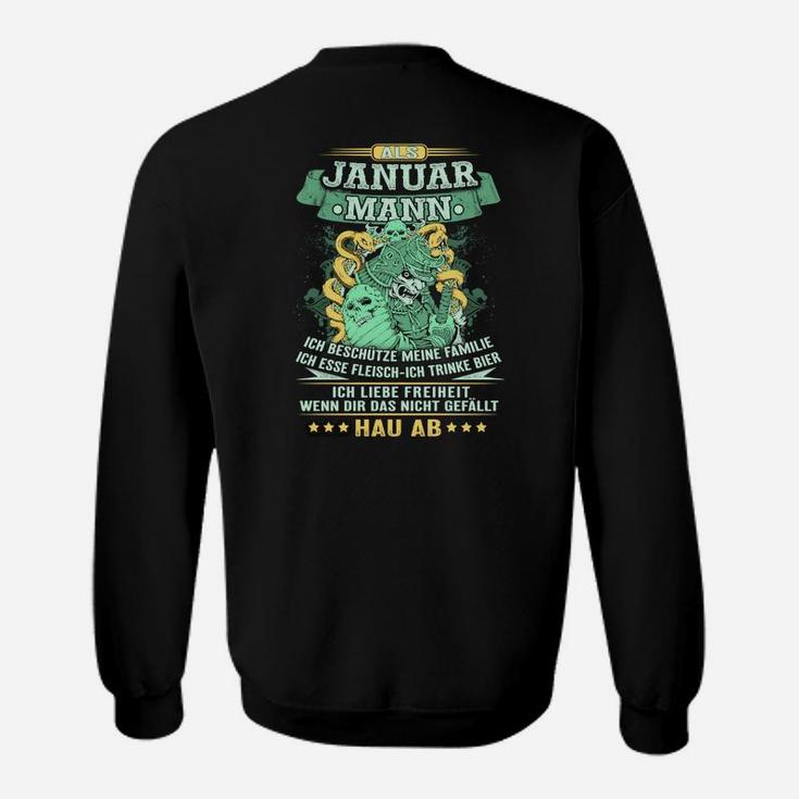 Januar-Mann Sweatshirt mit Drachenmotiv und Spruch, Themen-Geburtstagsshirt