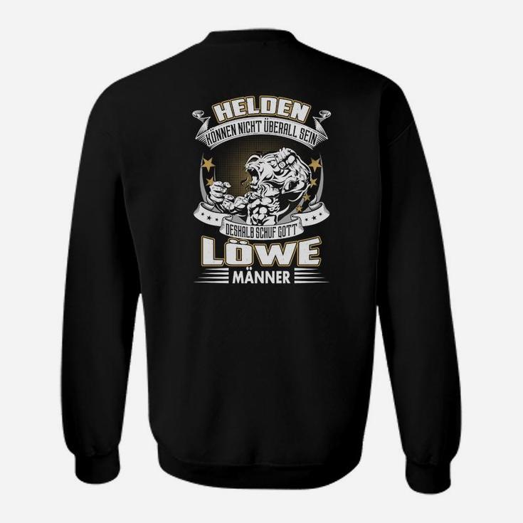 Löwenheld Herren Sweatshirt Schwarz, Retro Aufdruck Helden und Löwen