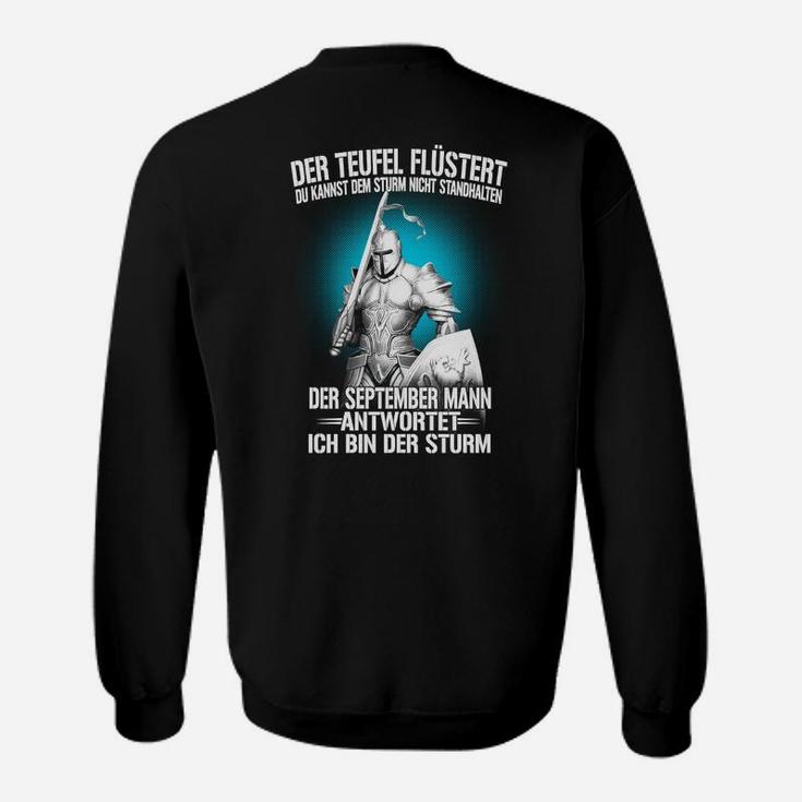 Schwarzes Herren Sweatshirt 'Der Teufel flüstert', September Mann Motiv