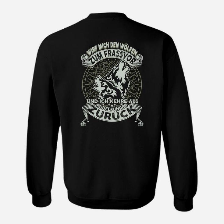 Schwarzes Herren Sweatshirt, Wolfsmotiv & Liedermacher Spruch