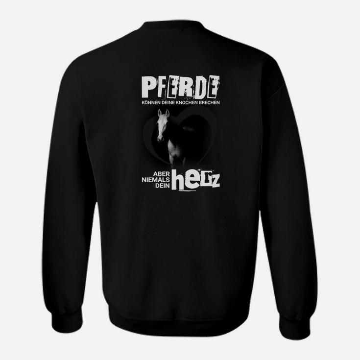 Schwarzes Sweatshirt für Pferdeliebhaber, Motiv Pferde berühren das Herz