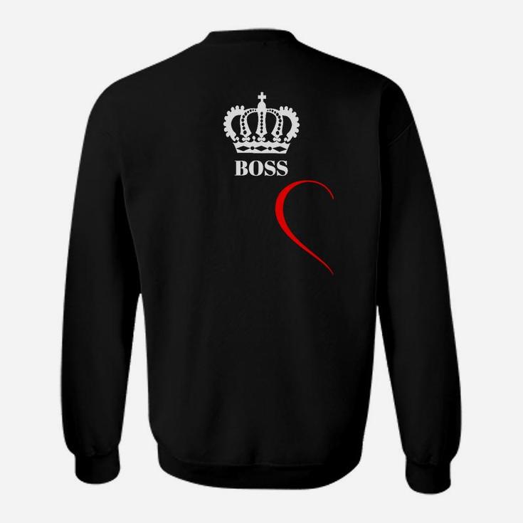 Schwarzes Sweatshirt mit Kronen-Boss-Aufdruck und rotem Akzent, Stilvolles Herrenshirt