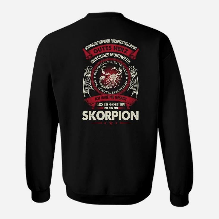 Schwarzes Sweatshirt mit Skorpion-Motiv & Spruch: Gutes Herz, Scharfer Stachel