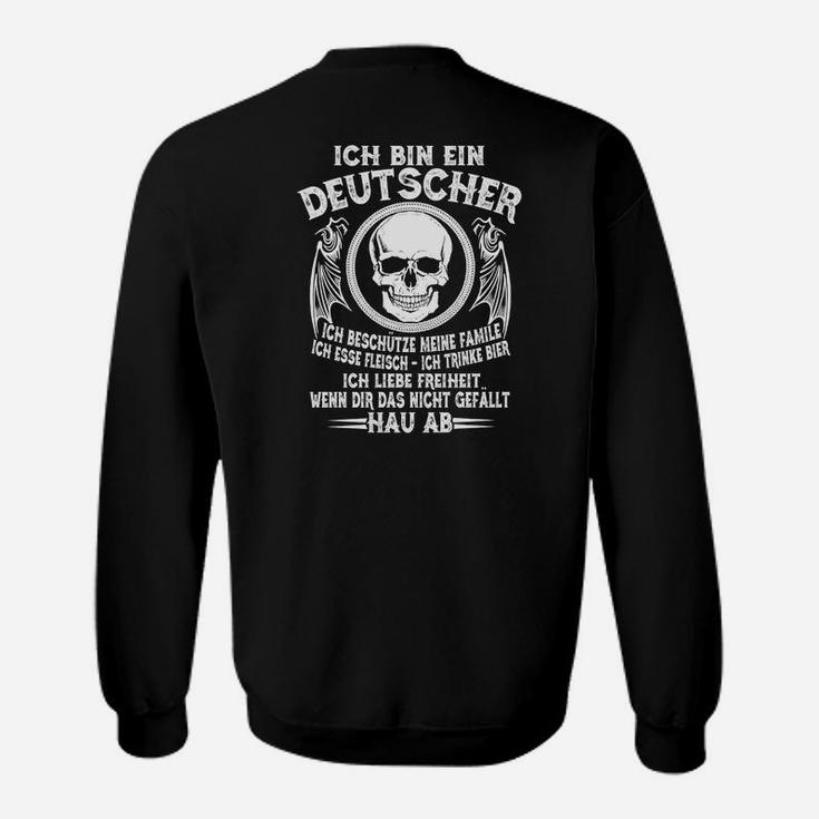 Schwarzes Sweatshirt mit Totenkopf & Patriotischem Spruch Ich bin ein Deutscher