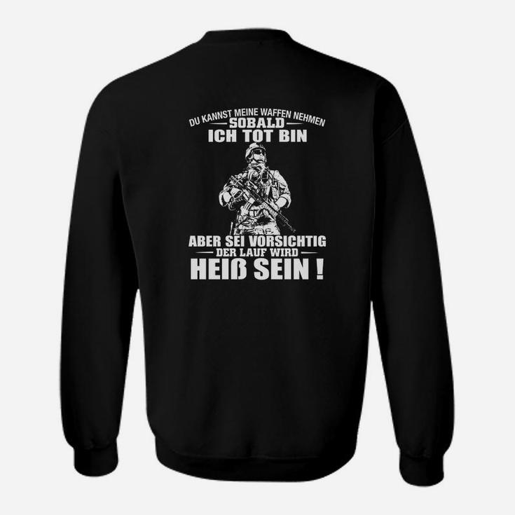 Schwarzes Sweatshirt mit Waffen-Statement Grafik, Motiv Tee