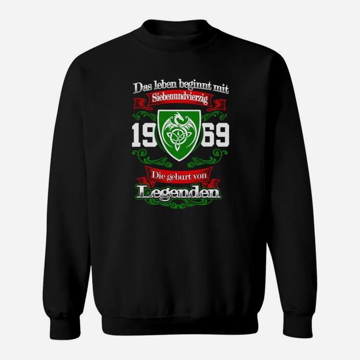 1969 Geburtsjahr Sweatshirt Schwarz, Slogan Leben beginnt mit 47