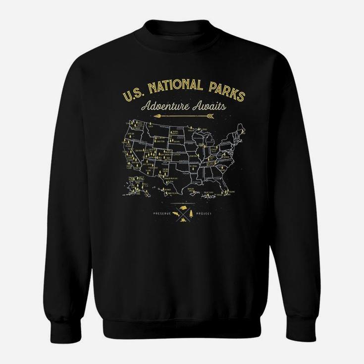 62 National Parks Map Gifts Us Park Vintage Camping Hiking Sweat Shirt