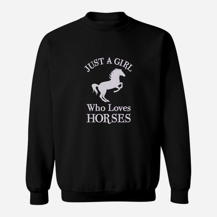 A Girl Who Loves Horses Horse Lover Gift Girls Fitted Kids Sweatshirt