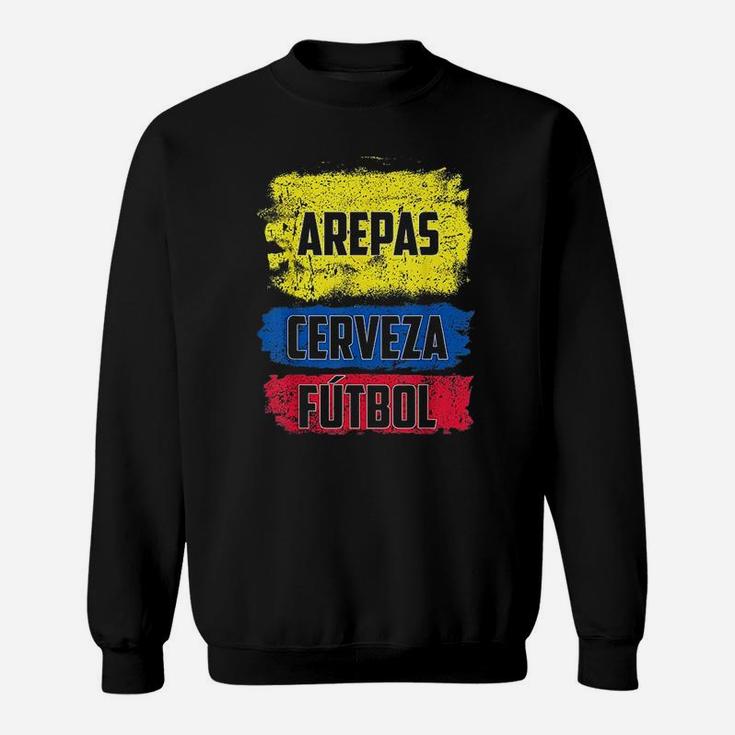 Arepas Cerveza Futbol Colombian Flag Distress Colombia Flag Sweatshirt