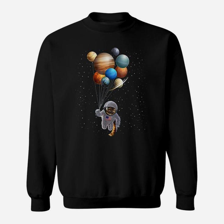 Astronaut Cat In Space Holding Planet Balloon Sweat Shirt