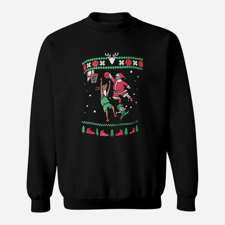 Basketball Christmas Dunking Santa Funny Ugly Christmas Sweat Shirt