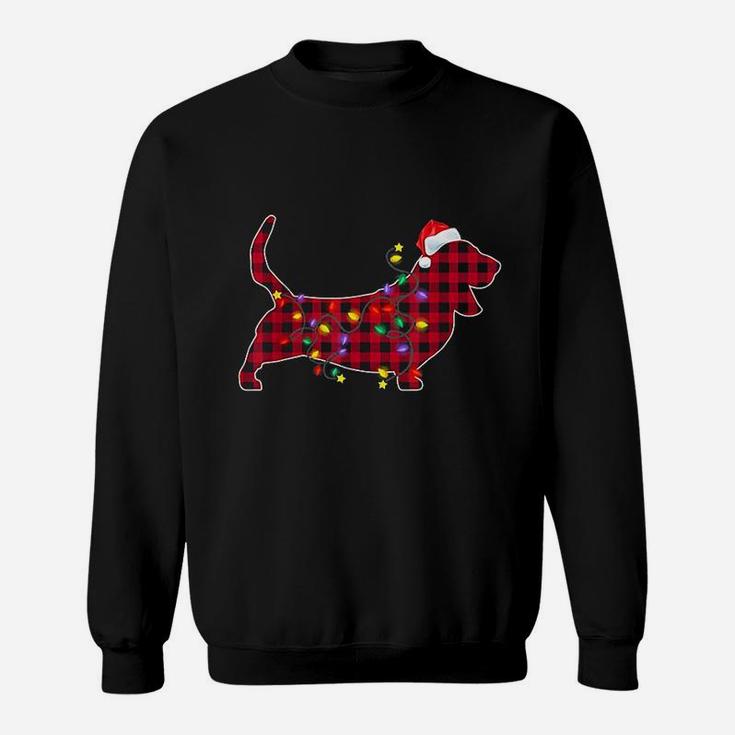 Basset Hound Dog Red Plaid Christmas Lights Xmas Sweat Shirt