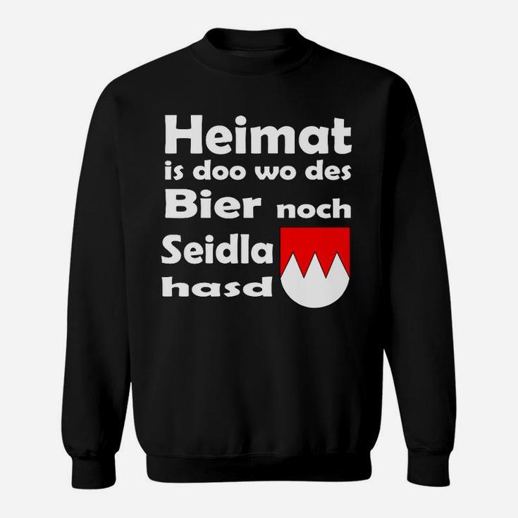 Bayerisches Motto Sweatshirt Heimat is doo wo des Bier Seidla is mit Wappen, Trachten-Look