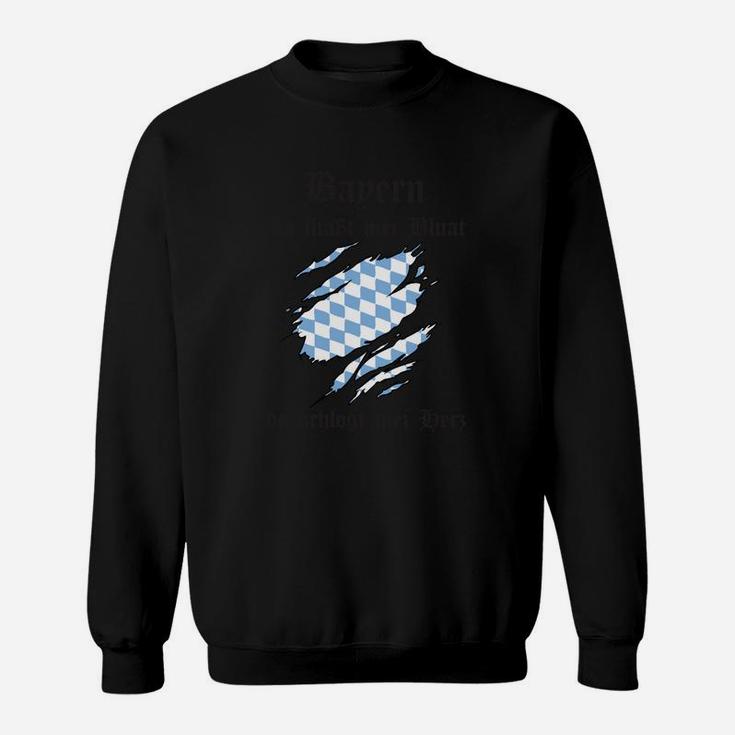 Bayrisches Stolz Sweatshirt – Schwarz mit Blau-Weißer Rautenmuster & Schriftzug
