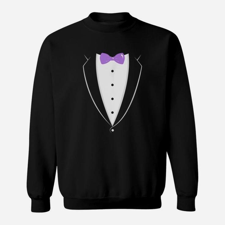 Black And White Tuxedo With Lavender Bow Tie Sweatshirt