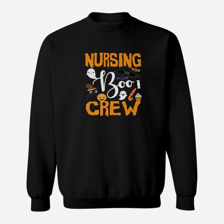 Black Cat Pumpkin Candy Ghost Nursing Boo Crew Sweat Shirt