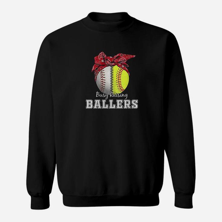 Busy Raising Ballers Softball Baseball Baseball Mom Sweat Shirt