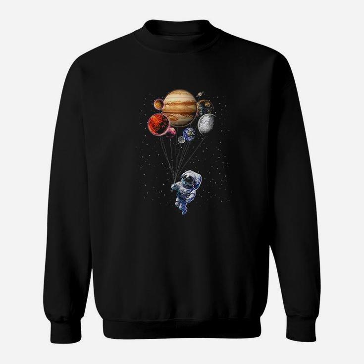 Cat As Astronaut In Space Holding Planet Balloon Sweat Shirt