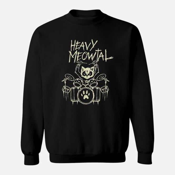 Cat Heavy Metal Headbanger Gift Drummer Cat Playing Drum Meowtal Sweat Shirt
