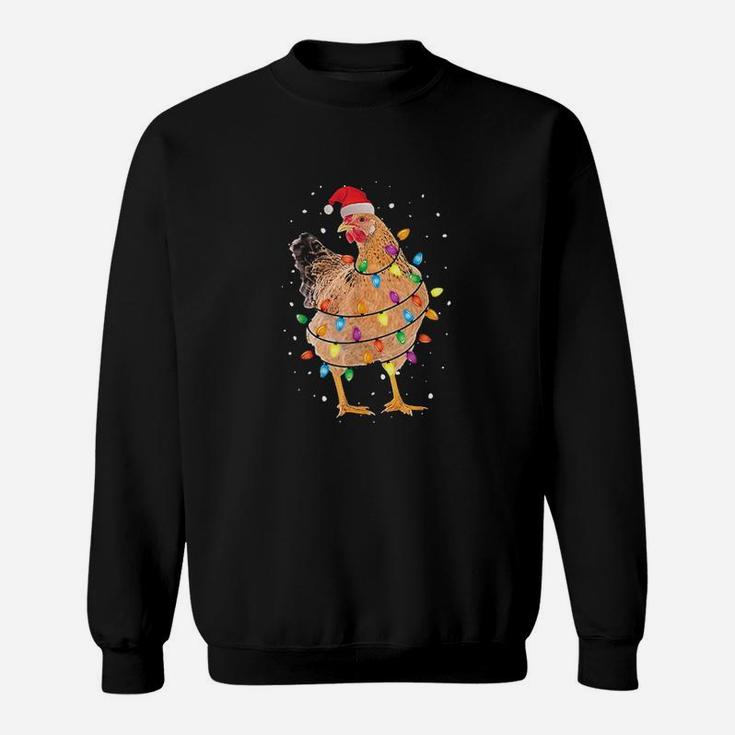 Christmas Lights Chicken Santa Funny Xmas Tree Chicken Sweat Shirt